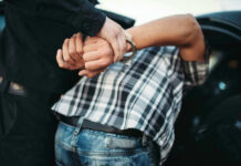 Person in handcuffs arrested by police officer