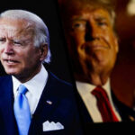 Joe Biden and Donald Trump side-by-side on screens