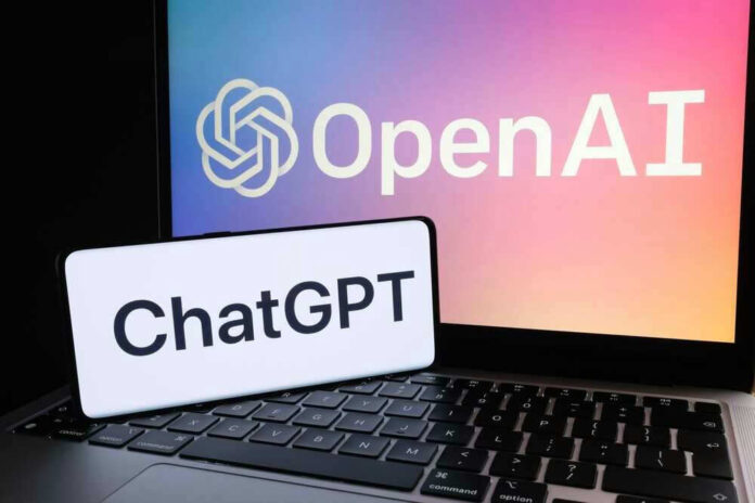 OpenAI ChatGPT logos on laptop and smartphone screens