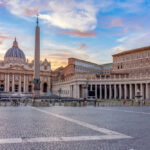 St Peters Basilica with obelisk at sunset scene