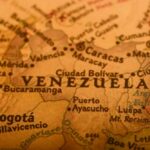 Close-up of a map highlighting Venezuela and surrounding regions