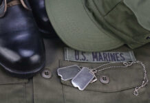 US Marines uniform with boots and dog tags