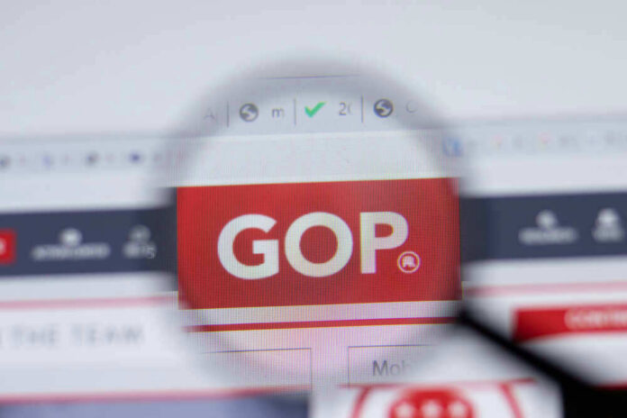 Magnifying glass highlighting GOP on a computer screen.