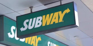 Subway restaurant sign displayed prominently