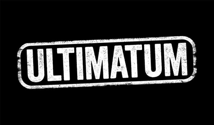 The word ULTIMATUM in bold white letters on a black background