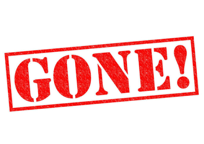 Red gone stamp with exclamation point