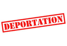 Red deportation stamp on white background