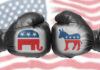 Boxing gloves with Republican and Democrat symbols.