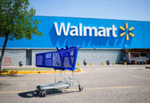 Shattering Glass Recall Hits Walmart Shopping cart in a Walmart parking lot.