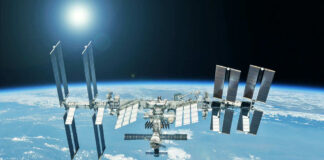 International Space Station orbiting above Earth.