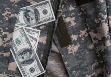 Cash placed inside a military uniform pocket