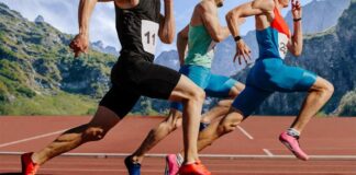 Sprinters running on an outdoor track