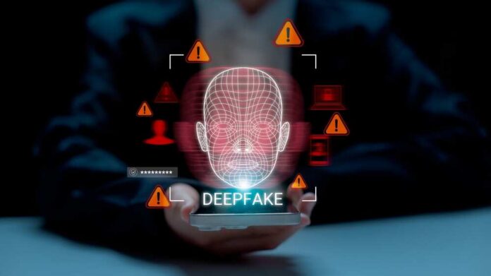 Warning,Concept,Of,Deepfake,Technology,And,Facial,Recognition,Misuse,,Showing
