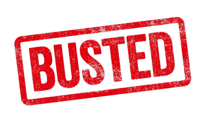 Red Busted stamp on white background