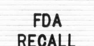 Letter board showing FDA recall message