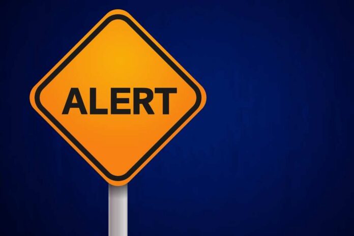 Orange alert sign with the word 'ALERT' displayed prominently