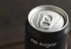 Close-up of a soda can with a no sugar label