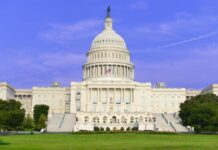 United States Capitol building with dome and steps